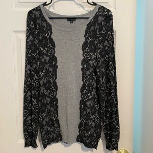The Limited Gray and Black Lace Long Sleeve Top